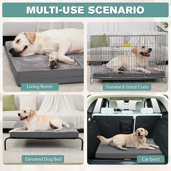 Waterproof XXXL Dog Beds Large Sized Dogs, Outdoor Washable Crate Pad 54 inch, Jumbo Foam Pet Bed with Removable Cover Reversible, Anti-Slip Kennel Pad, 53"x36", Gray