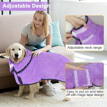 Dog Bathrobe Super Absorbent Dog Towels Large Quick Drying Robes for After Bath Soft Adjustable Warm Keeping Dogs Towel(S-XXL)
