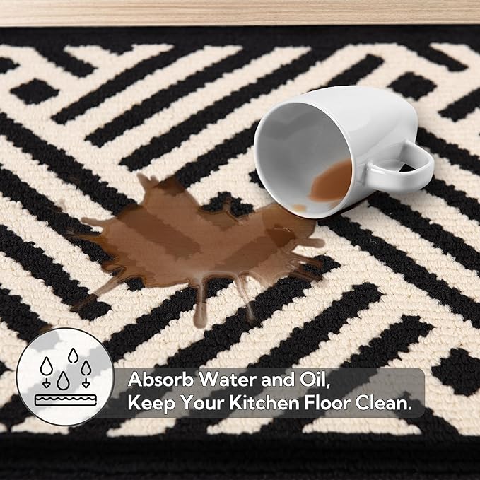 GRANNY SAYS Kitchen Mats for Floor, Kitchen Rugs Non Slip Washable, Runner Rugs for Kitchen Floor, 59" x 17.7", Stain Resistant Comfort Standing Mat Made of 100% Polypropylene, Black