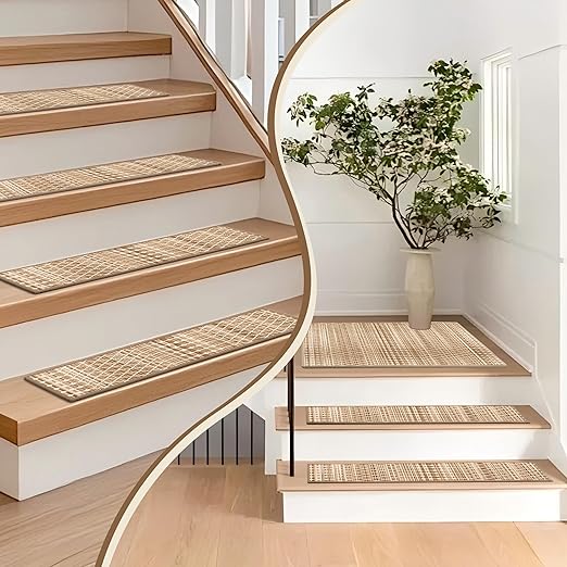 Non-Slip Carpet Stair Treads 7PCS, 8"x30" Peel and Stick Stair Runner for Wooden Steps Indoor, Washable Reusable Adhesive Backing, Pet-Friendly Safety Mats for Kids, Elders, Dogs