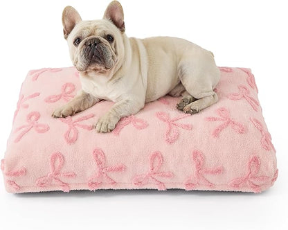 LE SURE Dog Beds Medium Size-Thick Shredded Chopped Foam Pet Bed as Gift for Indoor with Removable Cover, Cute Modern Fuzzy Plush & Anti Slip Bottom, Bow Pink