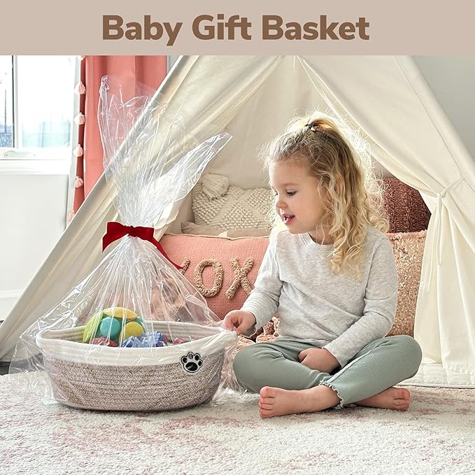 Dog Toy Basket Small Gift Basket for Baby, Woven Storage Baskets for Dog Cat, Nursery Storage Baskets for Diapers, Towels, 12"x 8" x 5" Mixed-Brown