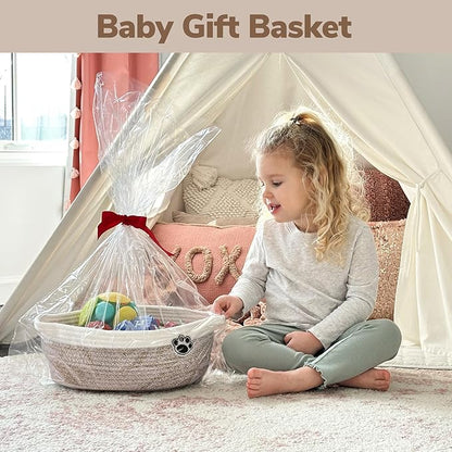 Dog Toy Basket Small Gift Basket for Baby, Woven Storage Baskets for Dog Cat, Nursery Storage Baskets for Diapers, Towels, 12"x 8" x 5" Mixed-Brown