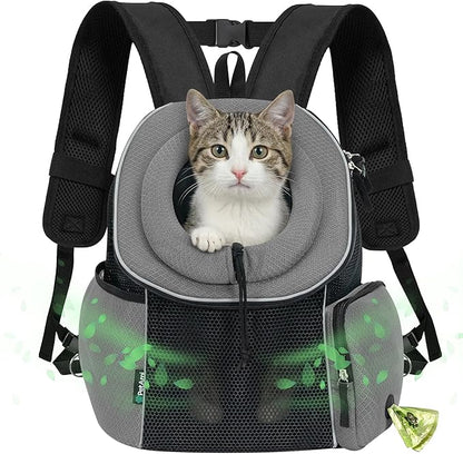PetAmi Front Carrier Backpack for Dogs and Cats - Ventilated Adjustable Pet Chest Carrier for Hiking, Camping, Travel - Small to Medium Pets Up to 10 lbs - Grey