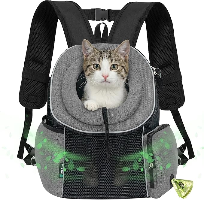 PetAmi Dog Front Carrier Backpack, Ventilated Adjustable Dog Pet Cat Chest Carrier Backpack, Dog Carrier for Hiking Camping Travel, Small Dog Puppy Medium Cat Carrying Bag, Max 14 lbs, Grey