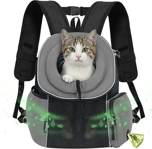 PetAmi Dog Front Carrier Backpack, Ventilated Adjustable Dog Pet Cat Chest Carrier Backpack, Dog Carrier for Hiking Camping Travel, Small Dog Puppy Medium Cat Carrying Bag, Max 14 lbs, Grey
