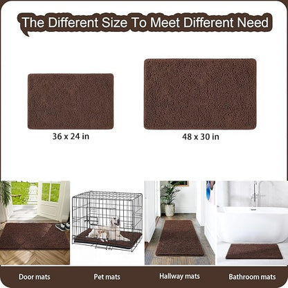 AROGAN Indoor Doormat, Front Door Mat 36"x24" Absorbent Rubber Backing Non Slip Door Mats, Machine Washable Chenille Door Mat for Muddy Shoes and Dog Paws Low Profile Rugs for Entryway, Coffee