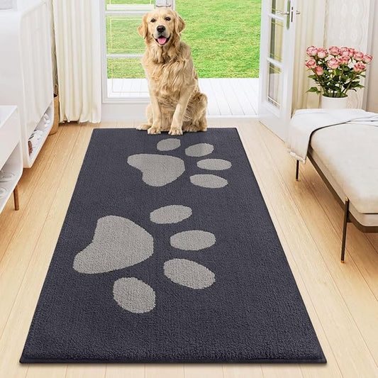 Smiry Dog Door Mat for Muddy Paws, Absorbs Moisture and Dirt, Low-Profile Entryway Mat with Non-Slip Backing, Entry Indoor Outdoor Doormat for Inside Floor (47x20 Inches, Dark Grey, Paw)