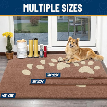 Smiry Dog Door Mat for Muddy Paws, Absorbs Moisture and Dirt, Low-Profile Entryway Mat with Non-Slip Backing, Entry Indoor Outdoor Doormat for Inside Floor (36x24 Inches, Camel, Paw)