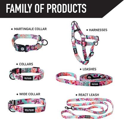 Wolfgang Heavy Duty, Adjustable Dog Collar with Quick Release Nylon Buckle for Walking & Training, DigiFloral Print, Medium
