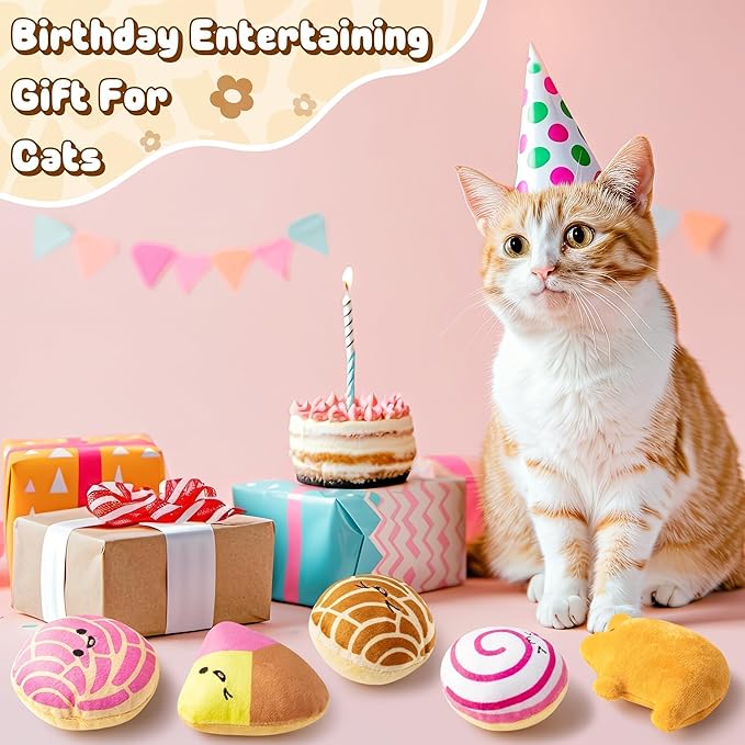 L1rabe Mexican Catnip Stuffed Toys - 5Pcs Summer Gift Mexican Cinco de Mayo Concha Cafecito Pan Dulce Funny Cat Toys for Cat Lovers Gift Indoor Kitten Chew Bite Kick Non-Toxic Pet Supplies Kitten