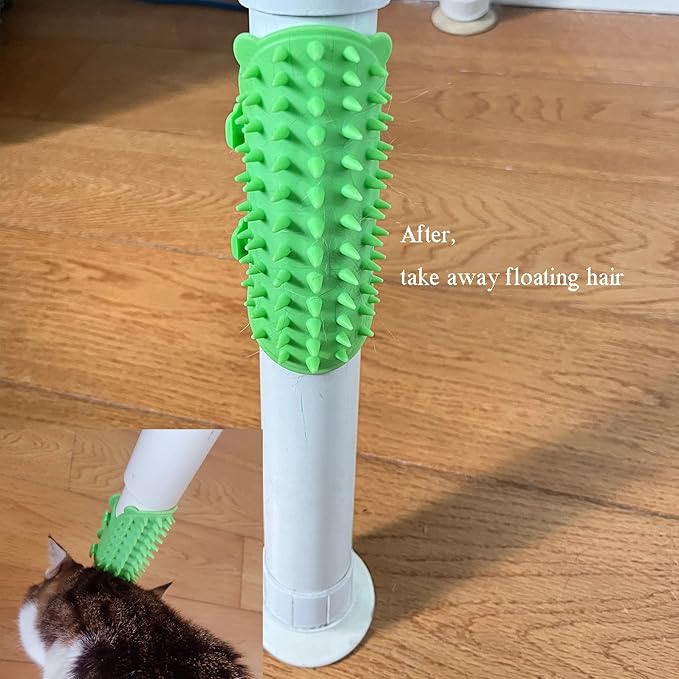 4 Pcs Cat Self Groomer Brush - Adjustable Silicone Pet Grooming & Massage Tool Face Itch Relief Scratching Hair Scrubber Table Leg Dual Strap Design for Cats & Dogs (Green)