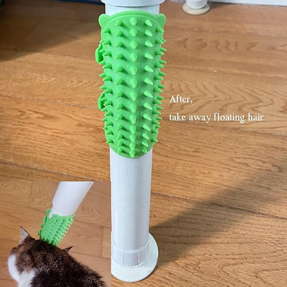 4 Pcs Cat Self Groomer Brush - Adjustable Silicone Pet Grooming & Massage Tool Face Itch Relief Scratching Hair Scrubber Table Leg Dual Strap Design for Cats & Dogs (Green)