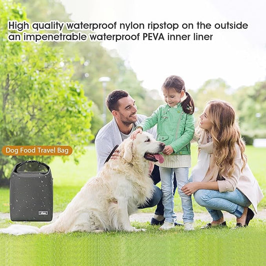 Travel Dog Food Container Pet Food Storage Bag Containers 2PCS Collapsible Travel Dog Bowls Waterproof Camping Storage Essentials Kibble Carrier 20L Easy to Clean (Grey, Large)