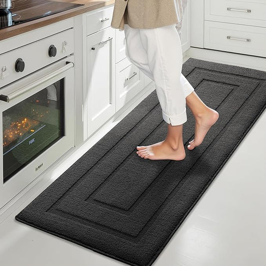 GRANNY SAYS Kitchen Mats for Floor Resist Dirt Kitchen Rugs Non Slip Washable, Large Rug Runner for Sink Laundry Thick Durable Polypropylene Comfort Standing, 59" x 19.7", Charcoal Grey