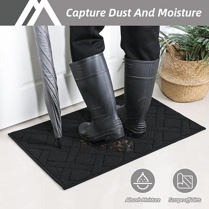 COSY HOMEER Door Mat Indoor Entrance, Non-Slip Absorbent Doormat for Front Door, Low-Profile Entryway Mat for Dirty Paws, Washable Dirt Trapper Mats (20"x32", Black)