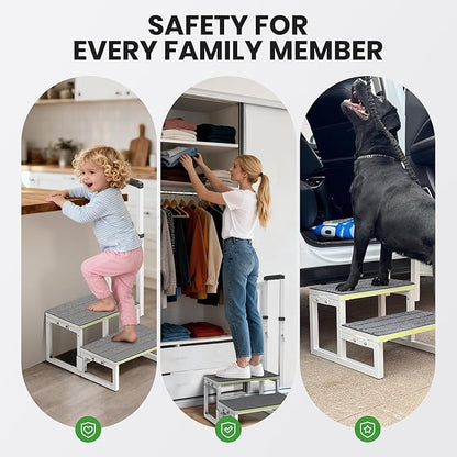 RV Steps with Handrail (26"-38"), Dual-Side Setup, Portable 2-Step RV Stairs with Wide Anti-Slip Mats, Ideal for RVs, Porches, Hot Tubs, Pools, and Pets