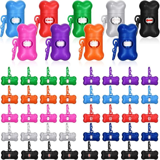 80 Pcs Dog Poop Bag Dispenser with Disposal Dog Waste Bags Bulk Dispensers Puppy Dog Poop Bag Holder with Clips for Doggy, 9 Colors (Bone Shape)