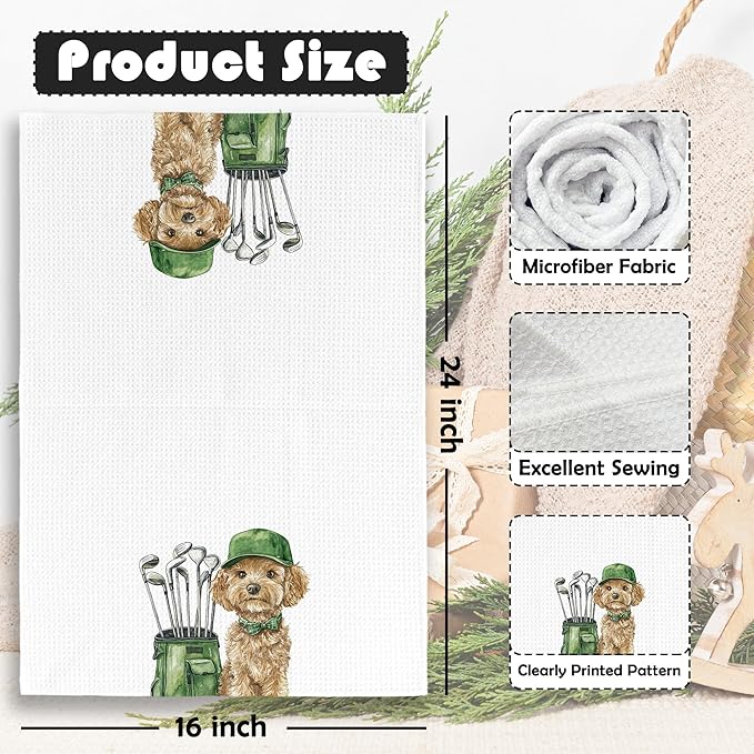 Golf Dog Kitchen Towels - Bichon Frise Dish Towels, Sports Gifts, Pet Golf Club Decorative Absorbent Dishcloths Hand Towels for Kitchen Gym Spa Decor 16x24 Inches