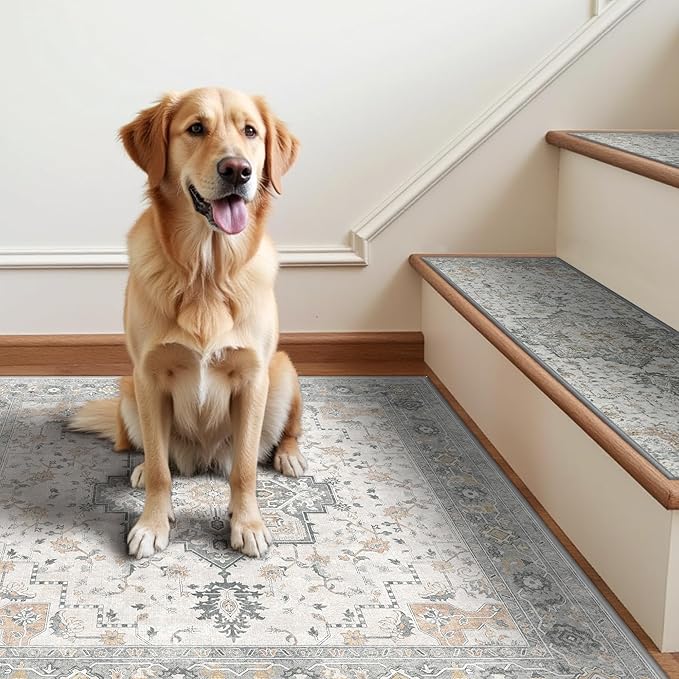 Non Slip Stair Treads for Wooden Steps 1PCS - 30"x30" Indoor Safety Carpet, Edging Mats with TPE Adhesive Backing, Pet and Elderly Friendly Stair Rugs (Taupe)