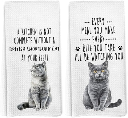 Funny British Shorthair Cat Kitchen Towels, British Shorthair Cat Mom Lady Lovers Gifts for Women Hand Towels, Pet Lover Gifts Dishcloths Dish Towel for Kitchen 16x24 Inches Set of 2