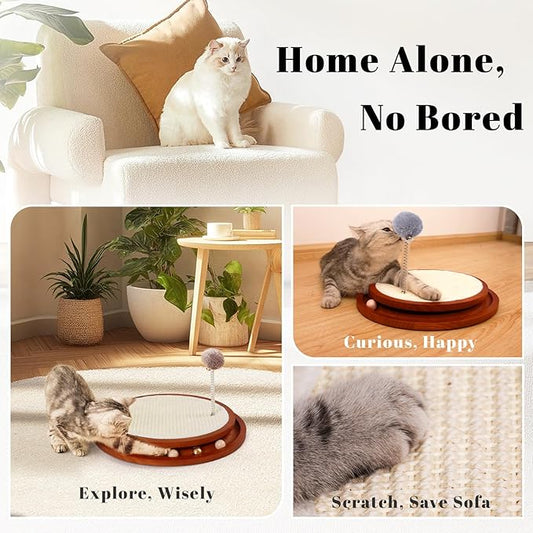 LMUGOOS Cat Scratcher, Cat Cratch Sisal Pad with Wooden Roller Ball Toy, Cat Scratchers Interactive Toys for Indoor Cats, Satisfies Kitten’s Scratching, Chasing and Hunting