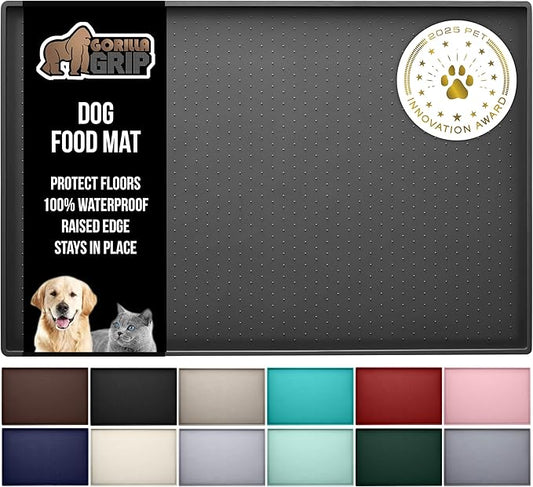 GORILLA GRIP 100% Waterproof Raised Edge BPA Free Silicone Pet Feeding Mat, Dog Cat Food Mats Contain Spills Protects Floors, Placemats for Cats and Dogs Water Bowl Pets Accessories 18.5x11.5 Charcoal