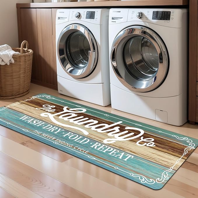 Pauwer Laundry Room Rug Runner 20"x60" Waterproof Rubber Laundry Mat Non Slip Kitchen Mats for Floor Washable Floor Mat Runner Rug for Farmhouse Mudroom Washroom Bathroom Decor