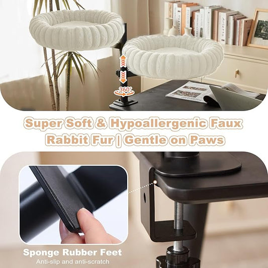 Dogpals 2-in-1 Cat Desk Bed: 360° Rotating & Height Adjustable Cat Tree with Semi-Enclosed & Open Layers, No-Drill Clamp for Desk up to 1.18" Thick, Supports 9lbs for Office