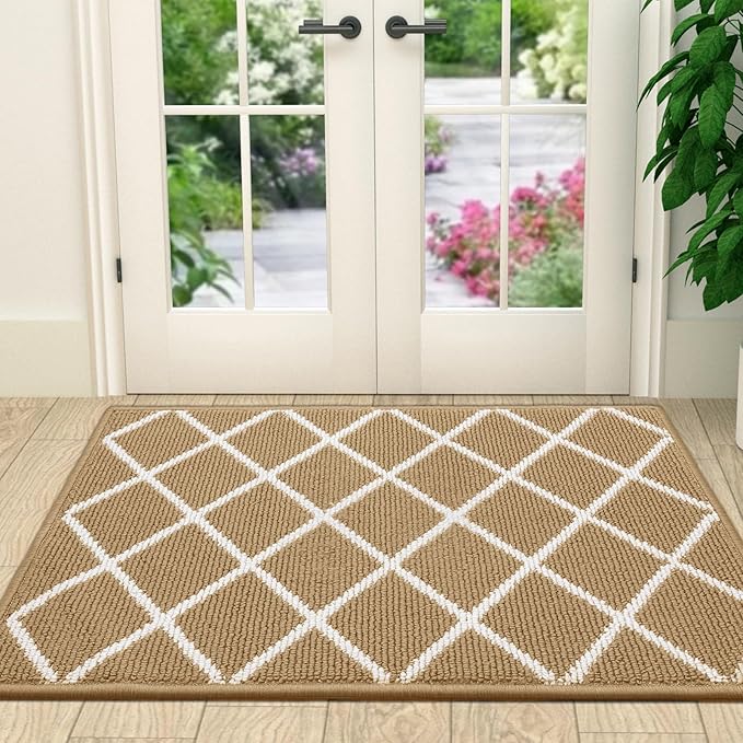 Finchitty Indoor Door Mat, Dirt Resistant and Absorbent, Low-Profile, Non-Slip, Washable Inside Floor Mats for Front Door, Back, and Entrance, 36" x 24", Beige