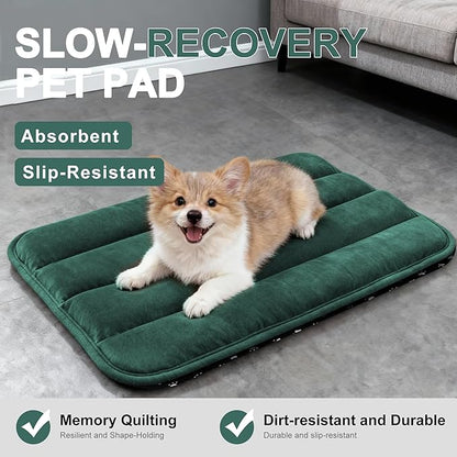 Dog Bed Mat, Reversible Dog Crate Pad with Washable Kennel Mat and Soft Foam, Flat Pet Bed for Dogs & Cats, for Crates Carriers & Travel (Green, 23" L*14" W*1.5" Th)