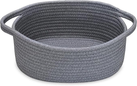 ABenkle Small Woven Storage Basket with Handles - 12"x8"x5", Decorative Rope Bin for Home Organization, Cat & Dog Toys, Shelf Storage, Gift Basket - Deep Grey