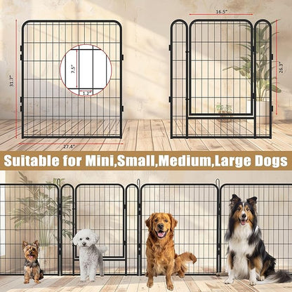Dog Playpen Indoor - Pet Fence Puppy Exercise Pen for Yard Gate 6/8/12/16Panel Heavy Duty Crates with Doors Metal Dog Pen for Camping Outdoor, Small/Medium Pets (27.4 x 31.7 Inch, Black 16 Panels)