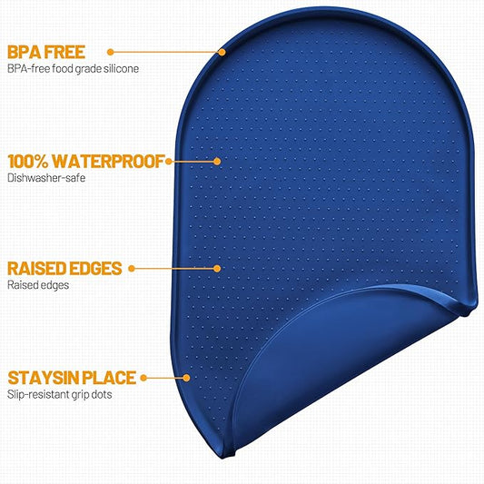 Hubulk 100% Waterproof Silicone Pet Feeding Mat with Raised Edge for Food and Water, Dog Bowl Mats, Cat Bowls Placemat with High Lip Protects Floor for Cats and Dogs (Navy Blue, 24" L x 16" W)