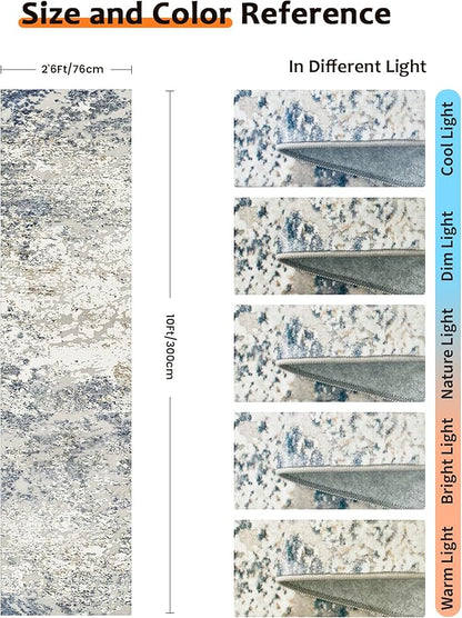 Art&Tuft Runner Rug 2'6x10' - Anti-Slip Backing Abstract Hallway Rug, Stain Resistant Kitchen Rugs, Foldable Machine Washable Area Rug(TPR18-Blue, 2'6x10')