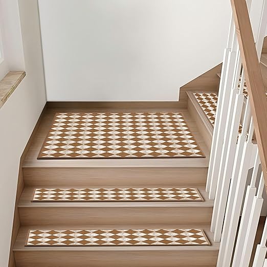 Non-Slip Carpet Stair Treads 4PCS, 8"x30" Peel and Stick Stair Runner for Wooden Steps Indoor, Washable Reusable Adhesive Backing, Pet-Friendly Safety Mats for Kids, Elders, Dogs