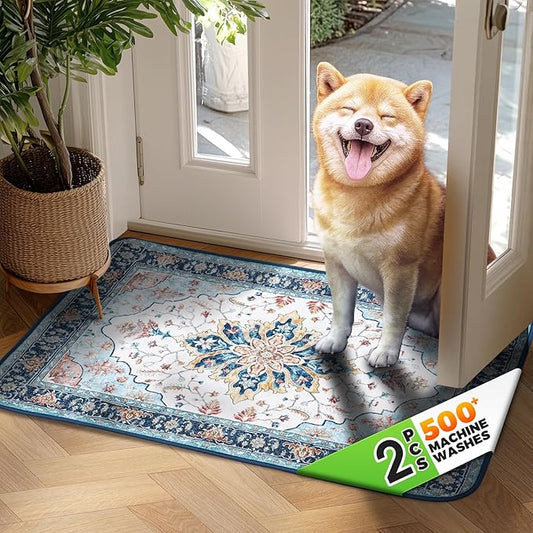 Hompet 2 Pack Super Absorbent Dog Door Mat for Muddy Paws, Washable Pee Pads for Dogs, Reusable Puppy Training Pads, Quick Dry Non-Slip Pet Entryway Rug, Leak-Proof Potty Pad for Indoor Floors 18x28