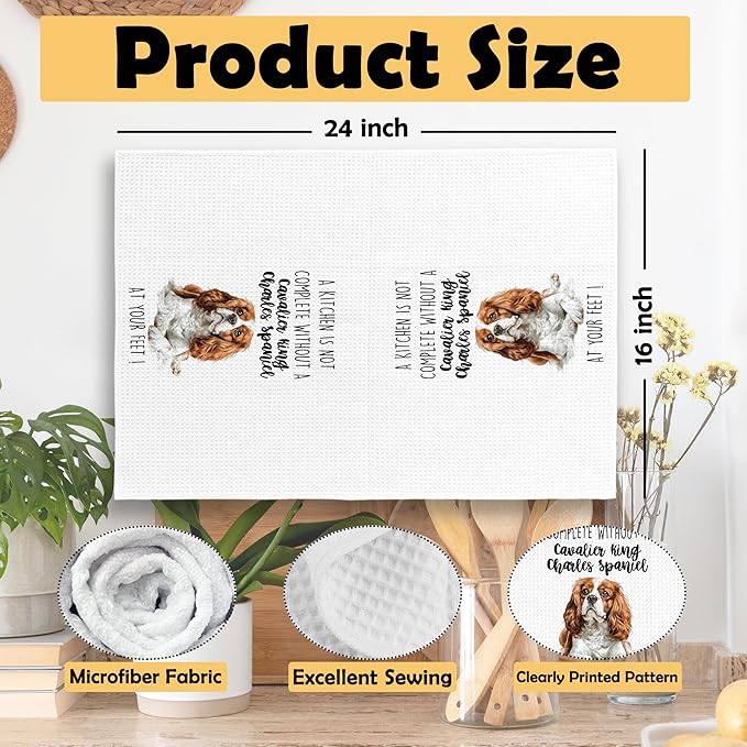 Cavalier King Charles Spaniel Dog Kitchen Towels Set of 2, Funny Dog Kitchen Decor, Dogs Gifts for Women Men Hand Towel, Pet Owner Gift Decorative Tea Towels Dish Towel 16x24 Inch