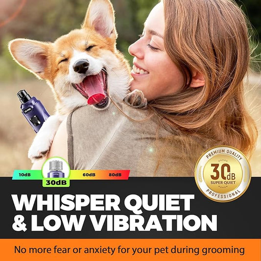 Whisper Quiet Dog Nail Grinder with 4 LED Lights, Safe & Stress-Free for Sensitive Dogs Cats of All Breeds & Sizes, 3 Grinding Bits, 3-Speed, Pet Nail Trimmers, Rechargeable Painless Grooming Kit Blue