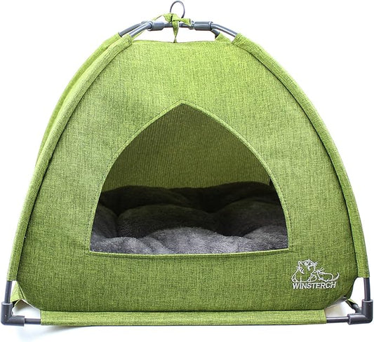 Winsterch Cat Bed Cave for Indoor Cats, Small Pet Tent Cave for Cats, Kittens, and Small Dogs, Warming Cat House with Removable Washable Cushion (18.5'‘ x 18.5’' x 15.8'', Green)