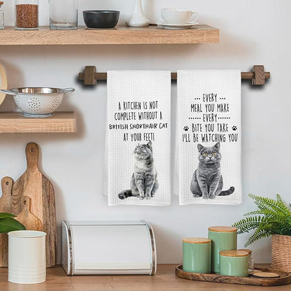 Funny British Shorthair Cat Kitchen Towels, British Shorthair Cat Mom Lady Lovers Gifts for Women Hand Towels, Pet Lover Gifts Dishcloths Dish Towel for Kitchen 16x24 Inches Set of 2