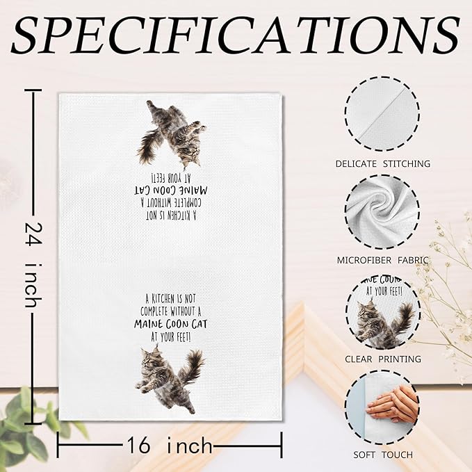 Funny Maine Coon Cat Kitchen Towels, Maine Coon Cat Mom Lady Lovers Gifts for Women Hand Towels, Gifts for Pet Lovers Dishcloths Dish Towel for Kitchen 16x24 Inches Set of 2