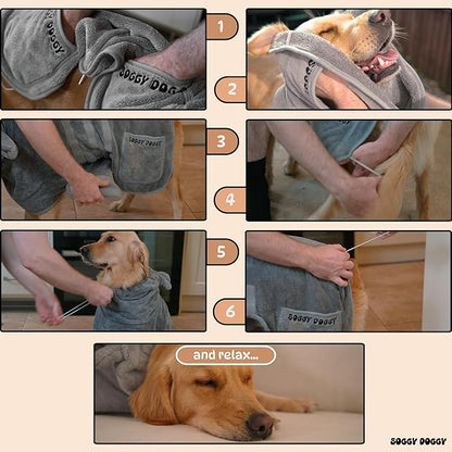 SOGGYDOGGY® US: Luxury Dog Bathrobe, Super Absorbent Microfiber Dog Bath Supplies, Fast Dry in Minutes, Thick & Soft Robe - Pet Grooming, Wash & Pet Hair Dryer - All-Season Dressing Gown (XL)