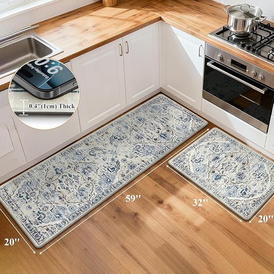 Ileading Anti Fatigue Kitchen Rugs Sets of 2 Cushioned Kitchen Mats for Floor Waterproof Kitchen Mat Set Non Slip Comfort Standing Mat for Kitchen, Office, Sink, Laundry