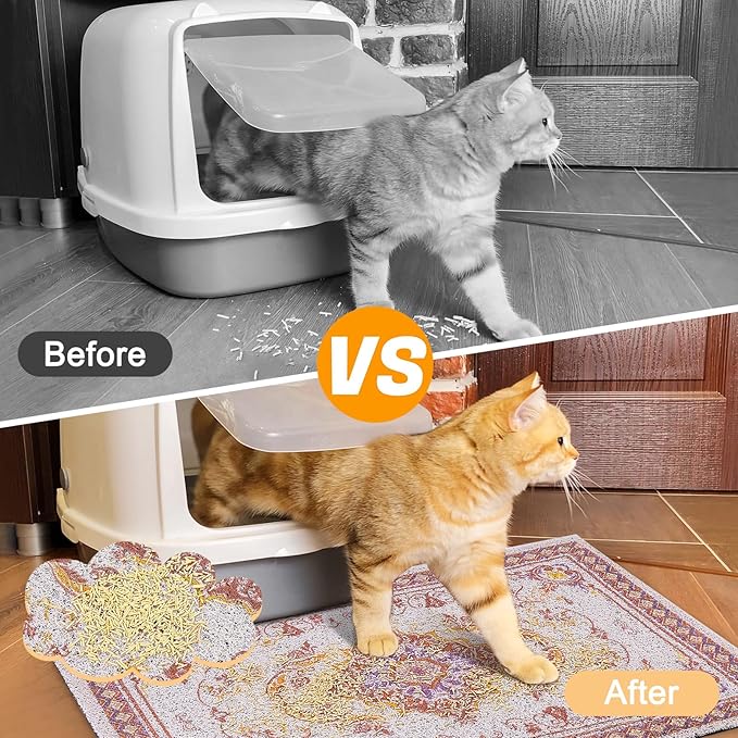 Glittme Cat Litter Mat with Non-Slip Bottom Litter Box Mat 40"X30" Litter Trapping Mat Easy to Clean Washable Cat Food Mat for Kitty,XL