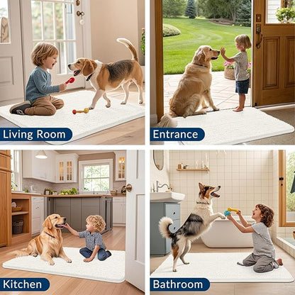 Smiry Dog Door Mat for Muddy Paws 48x30, Absorbs Moisture and Dirt Doormat, Non-Slip Washable Quick Dry Chenille Front Door Mat Indoor Entrance, Entryway Carpet for Inside Floor, Ivory