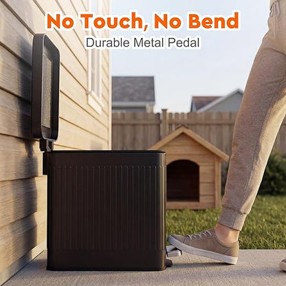 Dog Poop Trash Can Outside - Odor Control & Waterproof, 2.7Gal Metal Pet Waste Garbage Can with Lid & Foot Pedal - Includes 30 Bags, a Bag Holder, and Lawn Stakes for Outdoor Security