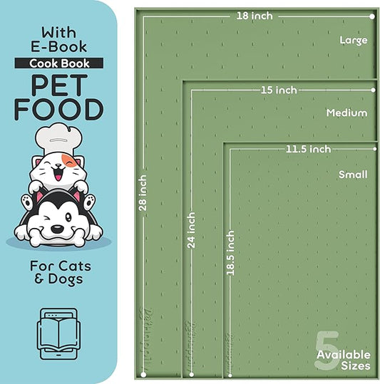 Dog Food Mat - 24x15 Raised Edges Dogs Mat for Food and Water Prevent Spill, Waterproof Cat Food Mats Protect Floors, Easy Clean Dog Bowl Mats for Food and Water, Silicone Pet Feeding Placemats Green