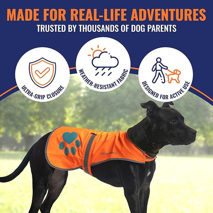 SafetyPUP XD Reflective Dog Vest. Hi-Visibility, Fluorescent Blaze Orange Dog Vest Helps Protect Your Best Friend. Safeguard Your PUP from Motorists & Hunting Accidents, On or Off Leash (Medium)