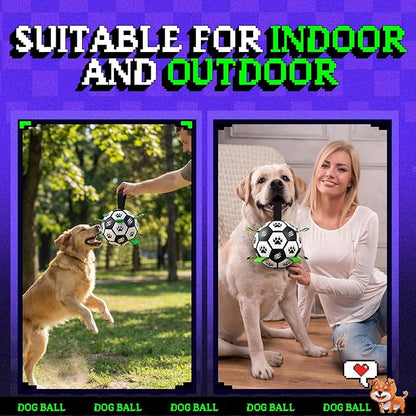 Diman Dog Soccer Ball with Straps, Dog Ball for Outdoor Fun, Birthday Gifts, Dogs Toys Balls for Medium Large Pet, Puppy Toys (Black, 7 Inch)